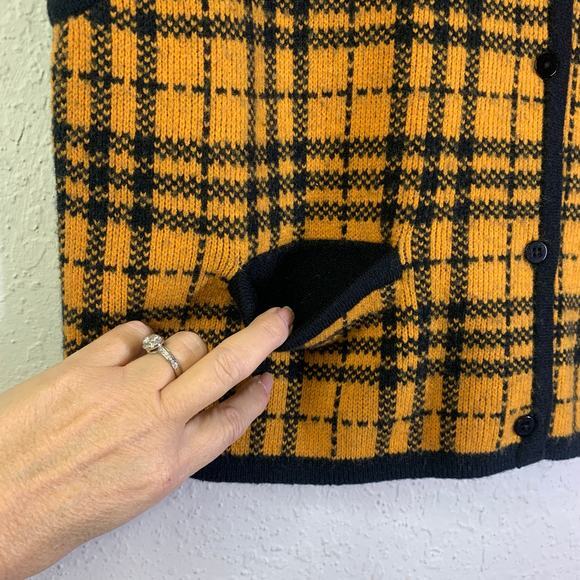 RENA ROWAN Vest Medium Vintage Lambswool Blend Knit‎ Plaid Sweater Button Down - Picture 7 of 10